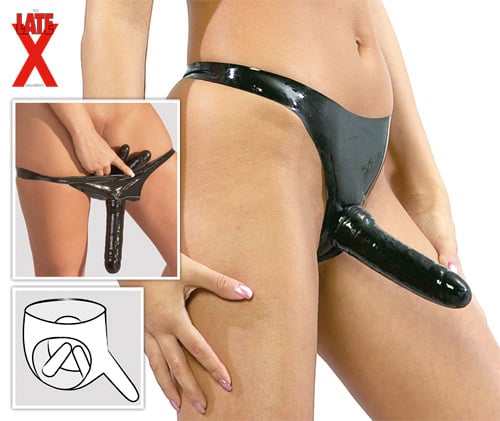 Latex Truse med 3 Dildoer