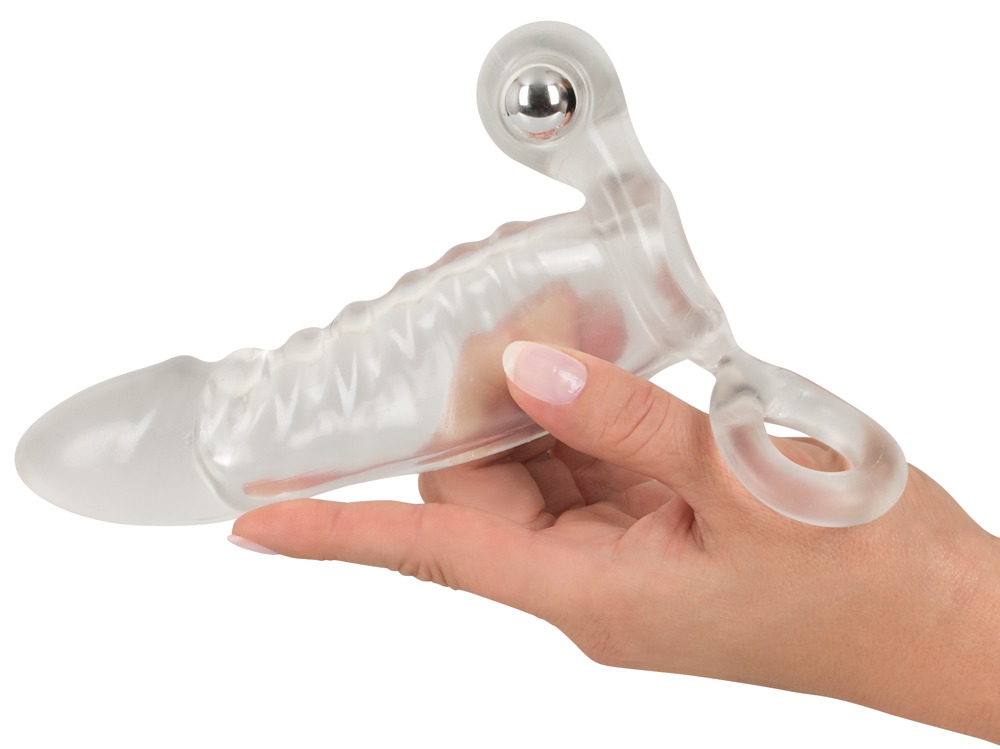 Crystal Clear Vibrating Sleeve with Ball Ring