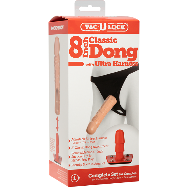 Vac-U-Lock 20cm Klassisk Dildo med Ultra Harness