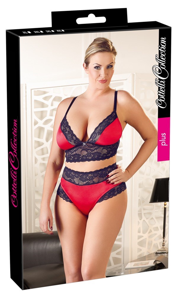 Red Hot Satin & Black Lace Set