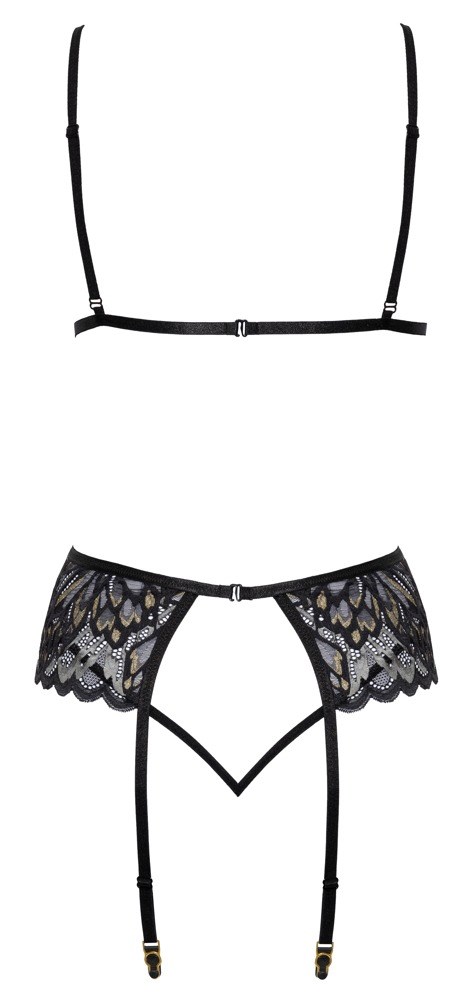 Set with bra, thong & suspenders - black