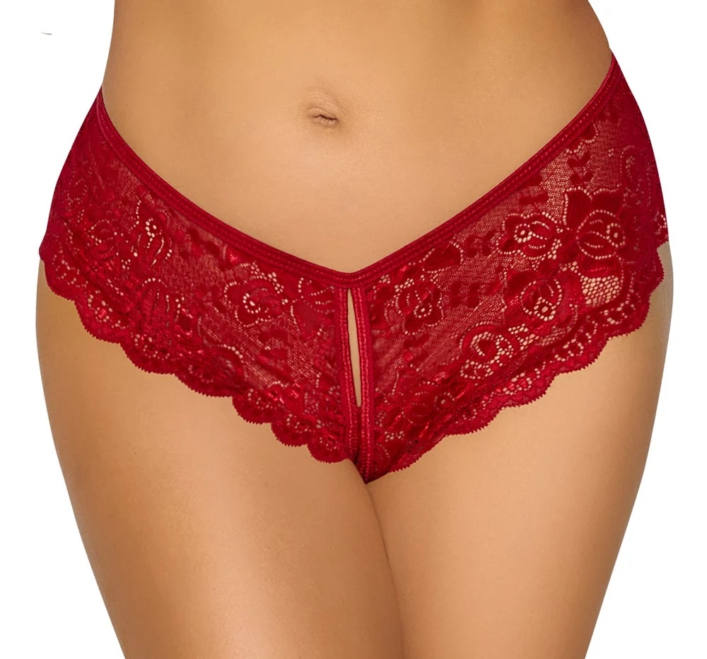 Red crotchless lace panty