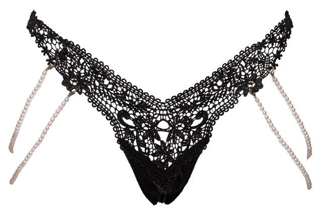Thong with embroidery lace & pearl string