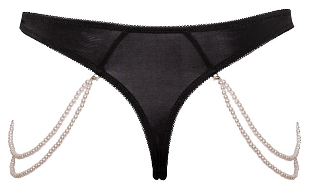 Thong with embroidery lace & pearl string