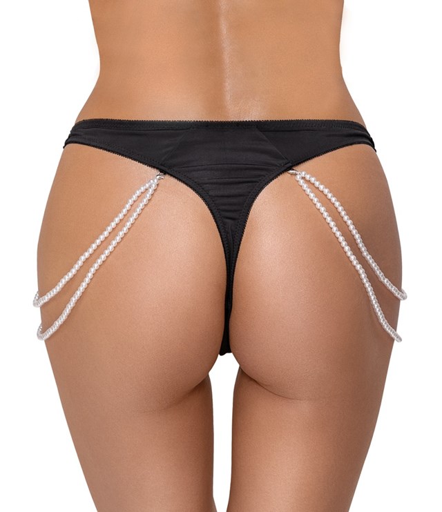 Thong with embroidery lace & pearl string