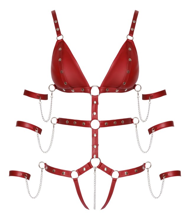 Red crotchless body in a bondage look