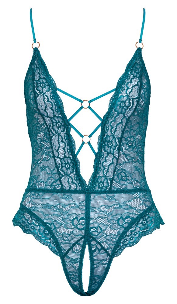 Lace body with open crotch - petrol green