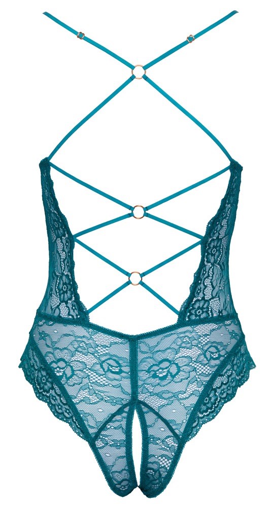 Lace body with open crotch - petrol green