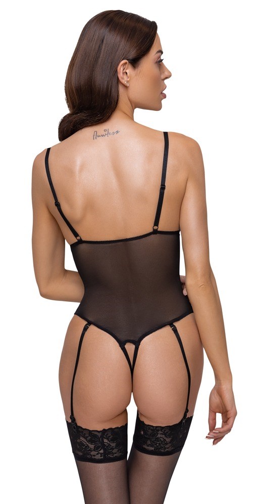 Black thong lace body with open crotch