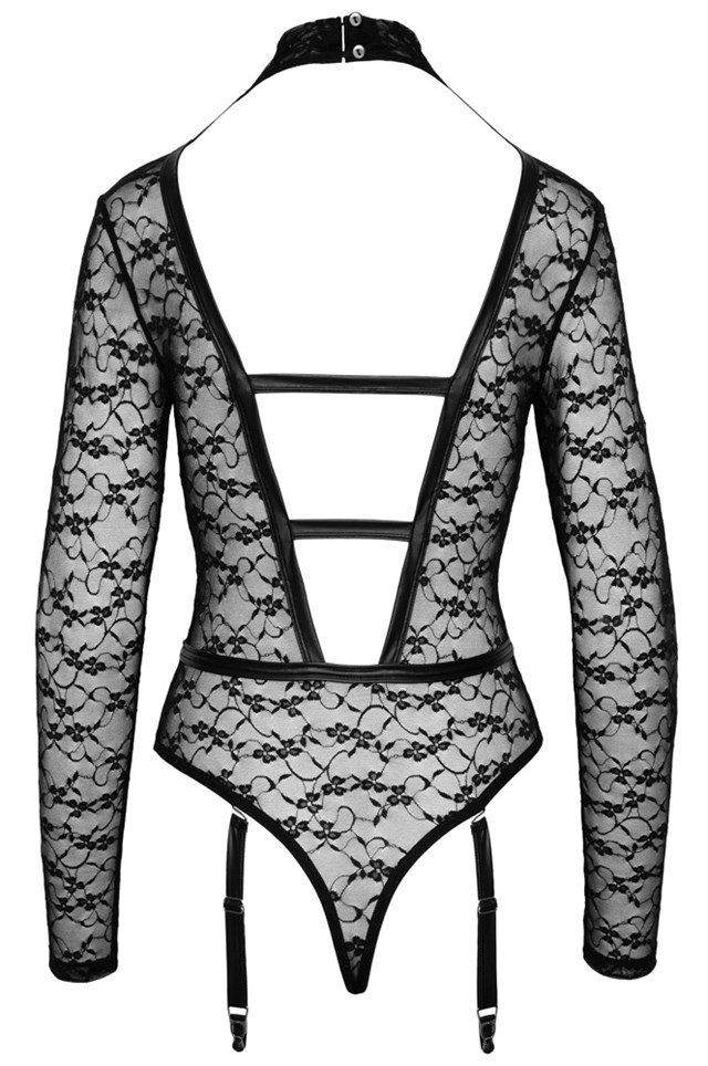 BLACK LONG-SLEEVED LACE BODY WITH SUSPENDERS