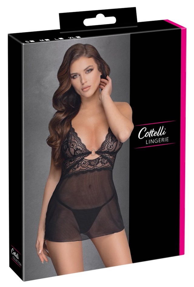 Babydoll with Lace Details and String - Black