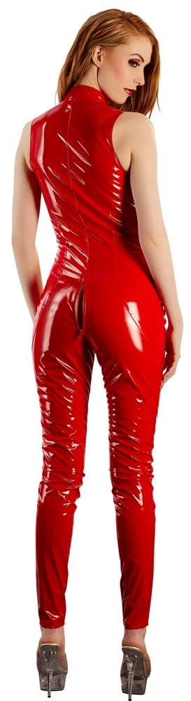 Rød Jumpsuit av Vinyl med Glidelås
