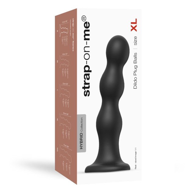 DILDO PLUG BALLS SVART MED HJERTE - XL