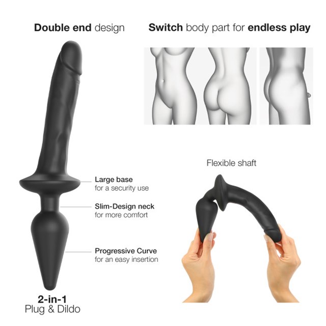 SWITCH PLUG-IN REALISTIC DILDO BLACK - XXL