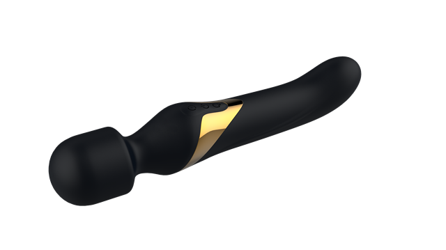 VUXEN DUAL ORGASMS 2-in-1 MASSASJESTAV OG DILDO - SVART OG GULL