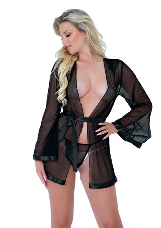 Sheer Kimono And String - Black