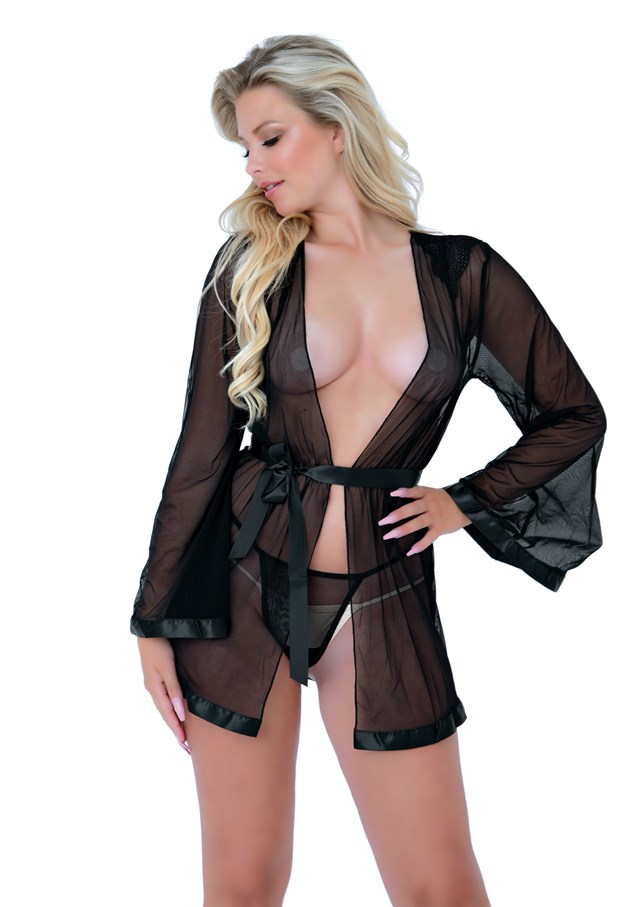 Sheer Kimono and String - Black