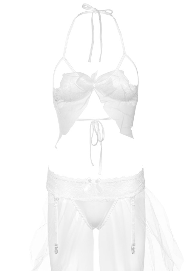 Bra & Garter Panty Set - White