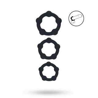 Beaded Silicone Cockring Set Of 3 - S/m/l - Black