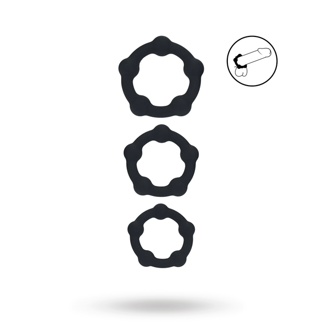 Beaded Silicone Cockring Set of 3 - S/M/L - Black