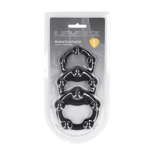 Beaded Silicone Cockring Set of 3 - S/M/L - Black