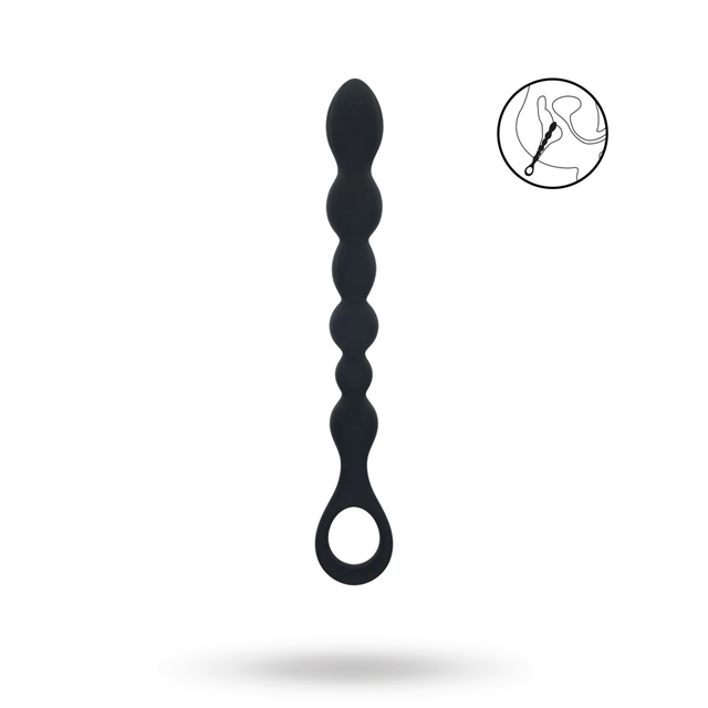 Beaded Snake Silicone Anal Probe with Loop - Black