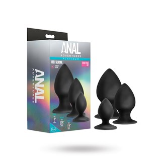 Anal Adventures Platinum - Silicone Anal Stout Plug Kit - Black