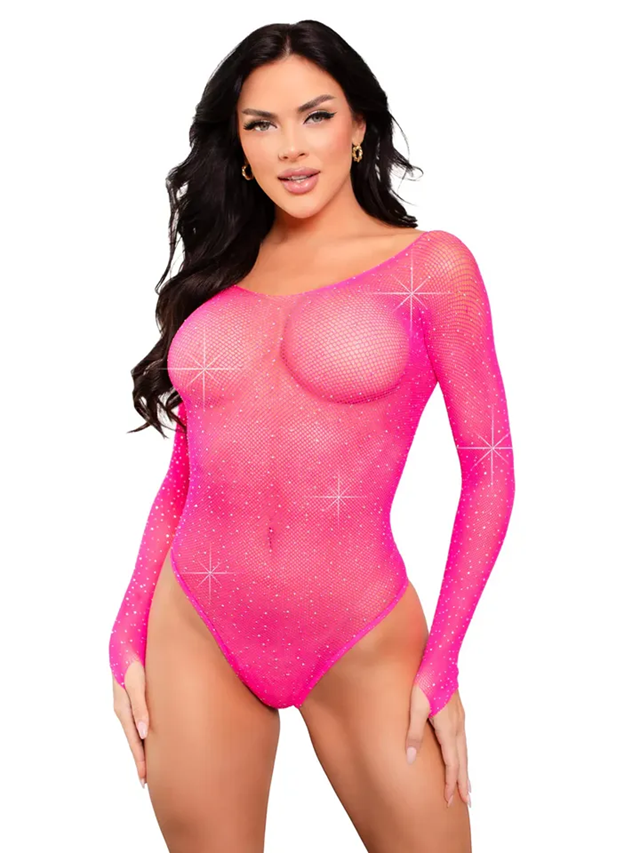 Bodysuit With Snap Crotch Panty Neon Pink
