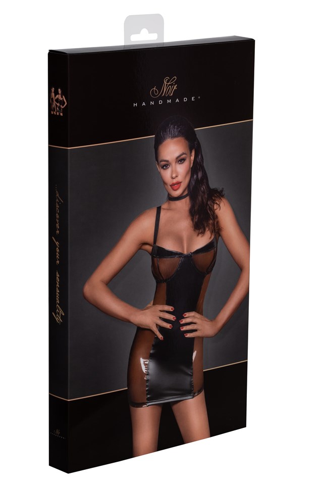 F258 Kort kjole med Powerwetlook paneler