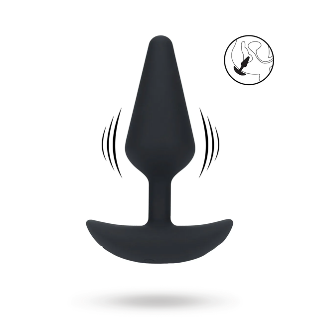 Classic Vibrating Silicone Anal Plug - M - Black