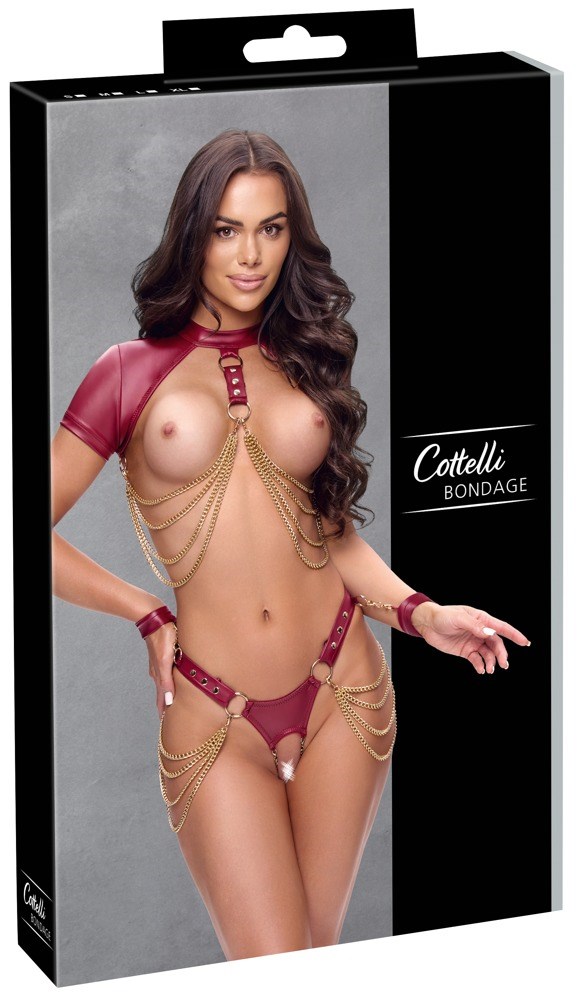 Open cup Top & Crotchless Thong Set Red