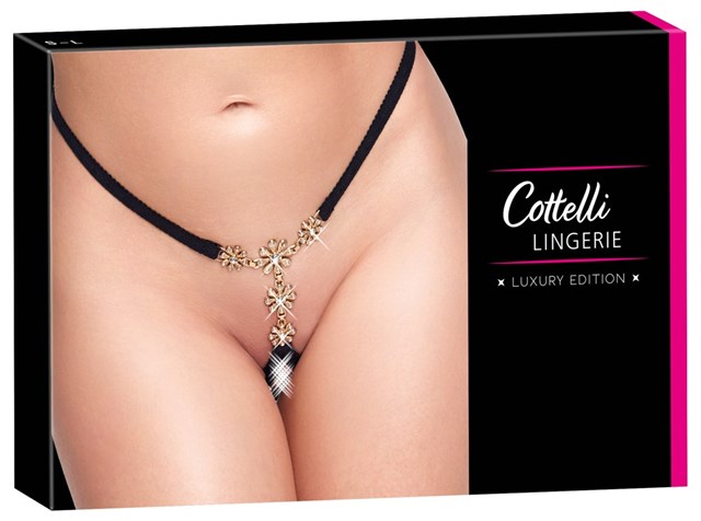 Crotchless String With Rhinestone Flowers