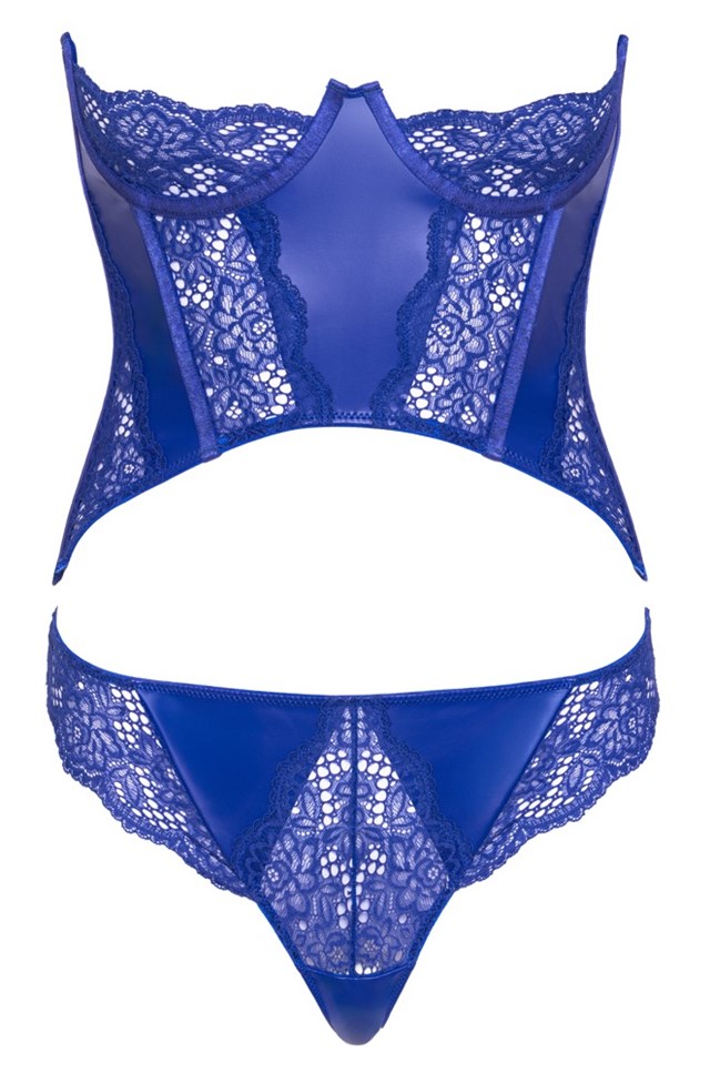 Open Cup Corset & Thong Set Blue