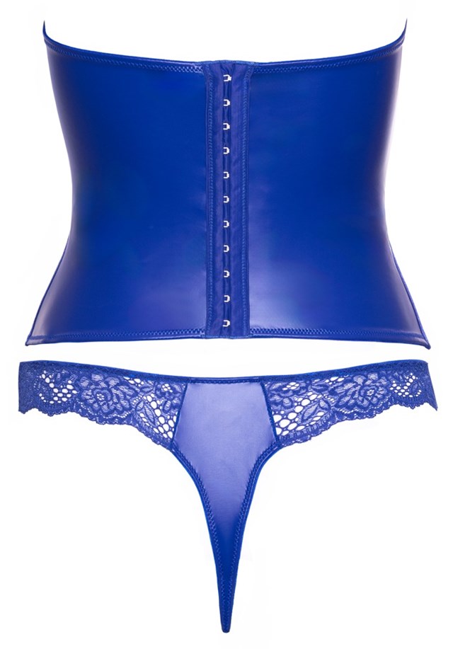 Open Cup Corset & Thong Set Blue