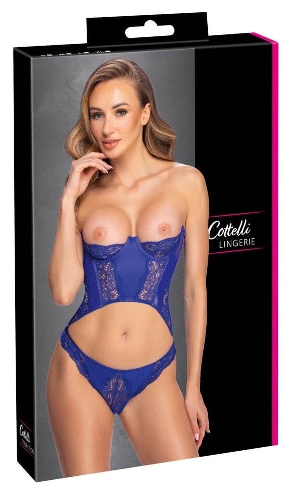 Open Cup Corset & Thong Set Blue