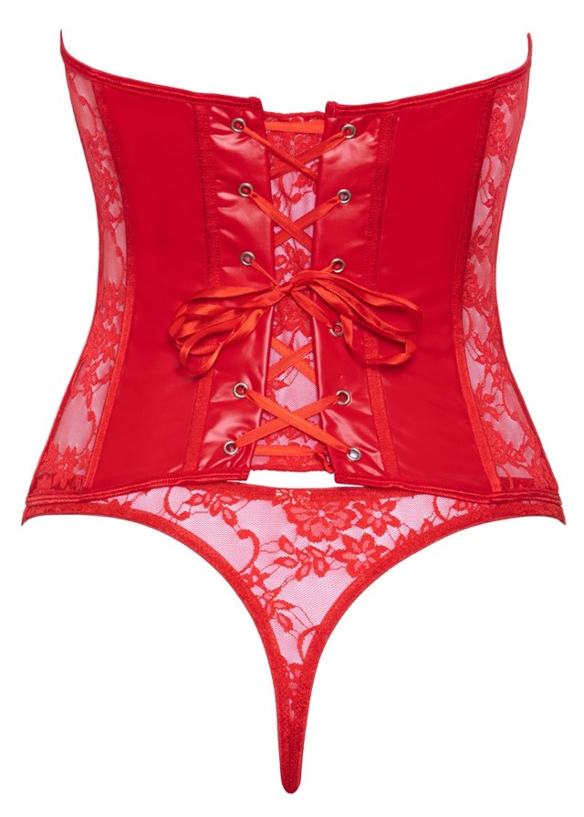 Open Cup Corset & Thong Set Red