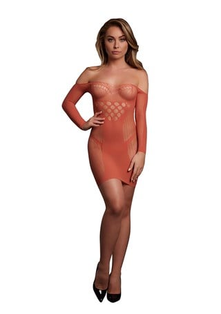 Red Long-sleeved Net Mini Dress - One Size