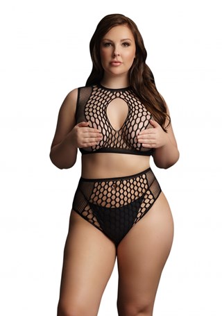 Duo Net Key-hole Bra Set - Plus Size