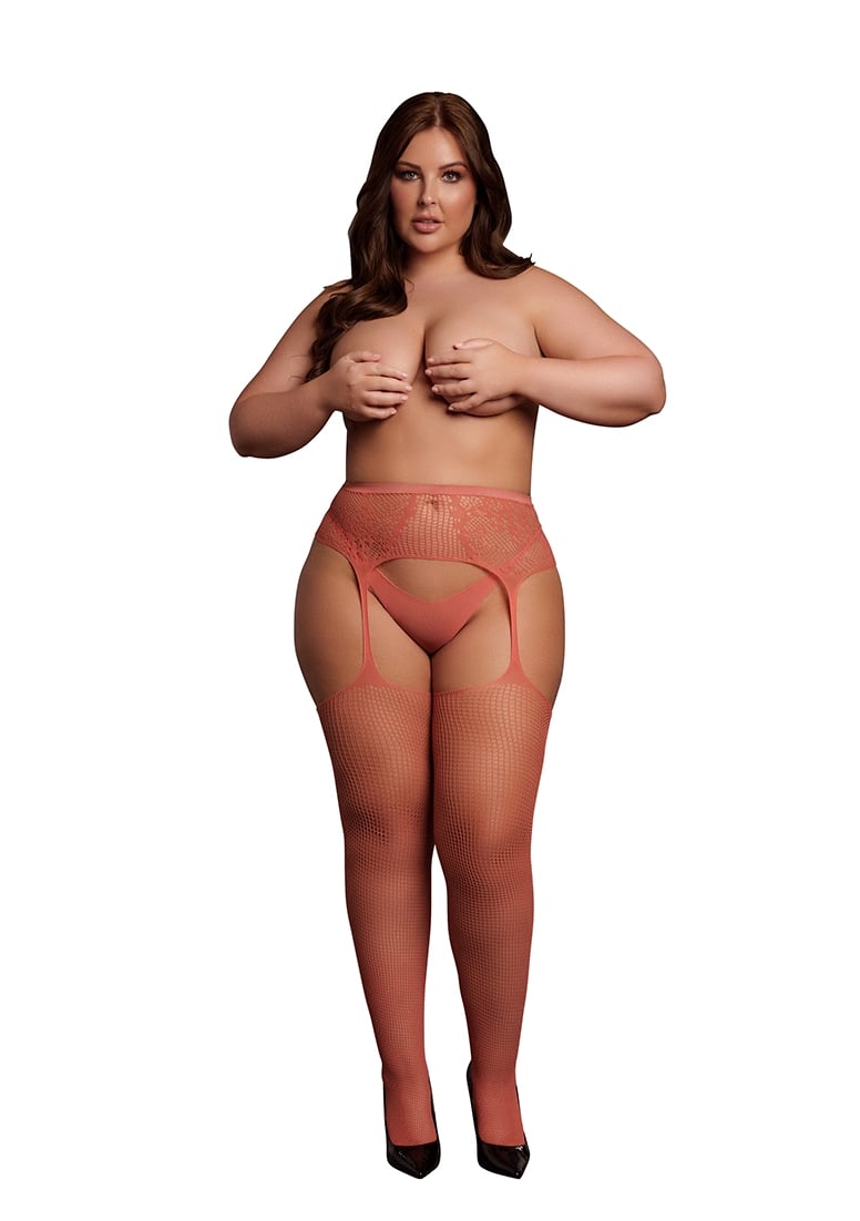 Fishnet and Lace Garterbelt Stockings - plus Size