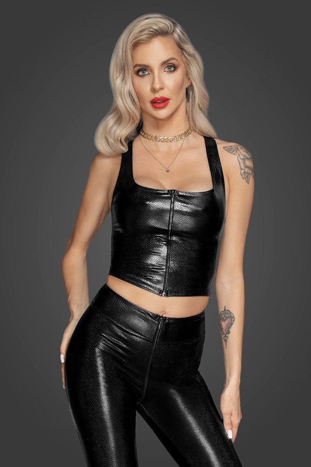 F275 Snake wetlook top with front zipper