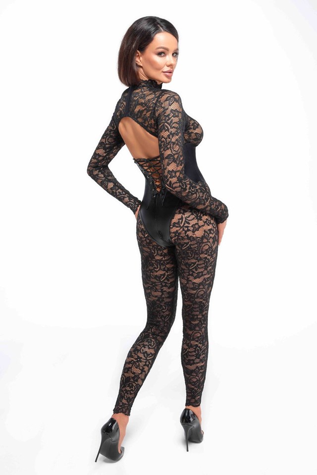 F299 Enigma lace catsuit with underbust bodice