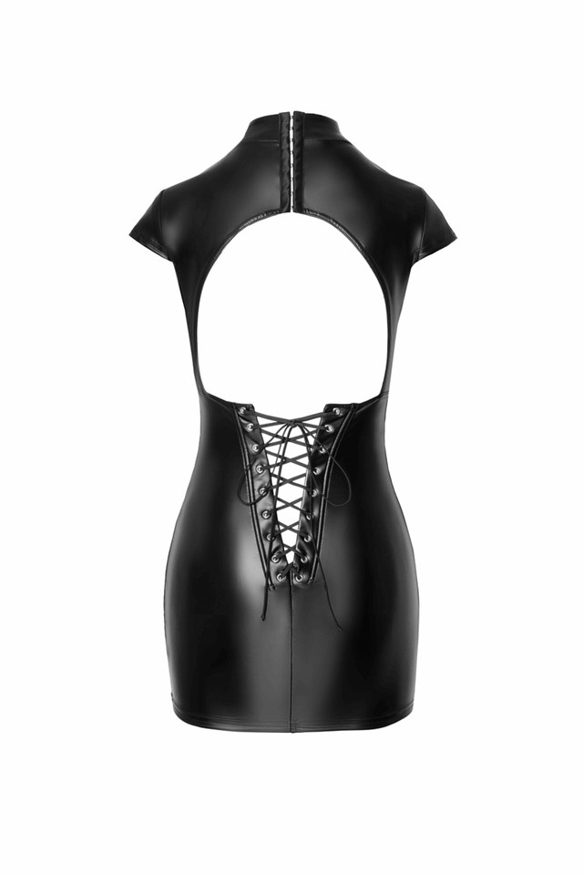 F309 Fantasy wetlook mini dress with lace up back