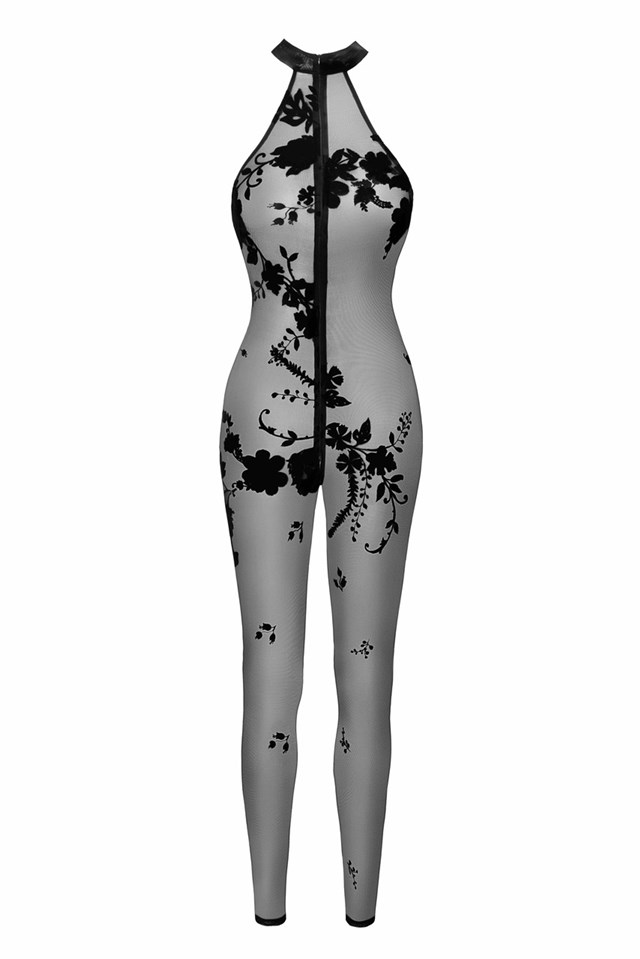 F315 Ego flocked mesh halter catsuit