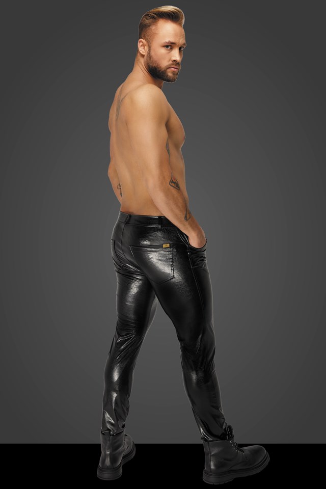 H067 Long pants made of snake wetlook with back pockets