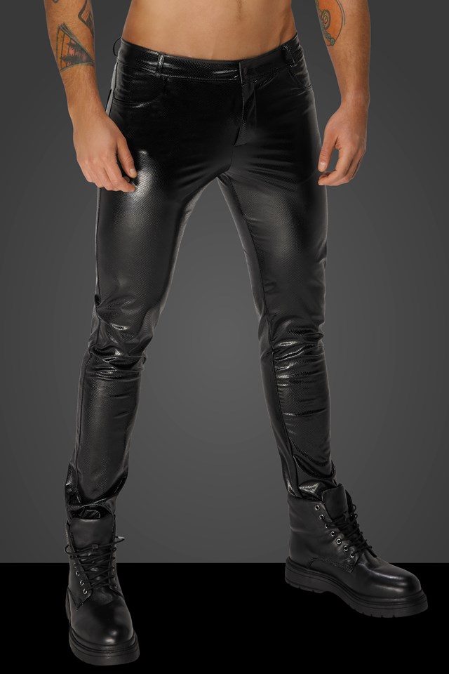 H067 Long pants made of snake wetlook with back pockets