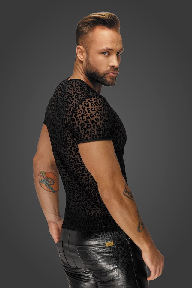 H071 Leopard flock v-neck t-shirt