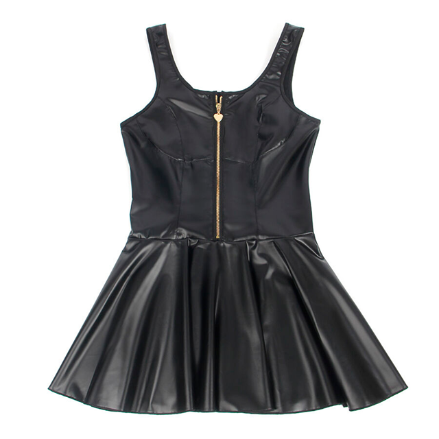 Heart Zipper Leather Dress Black