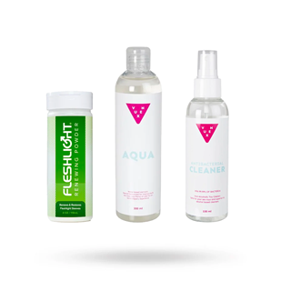 Sett Med Fleshlight Renewing Powder, Vuxen Aqua Glidemiddel 300 Ml & Toy Cleaner 150 Ml