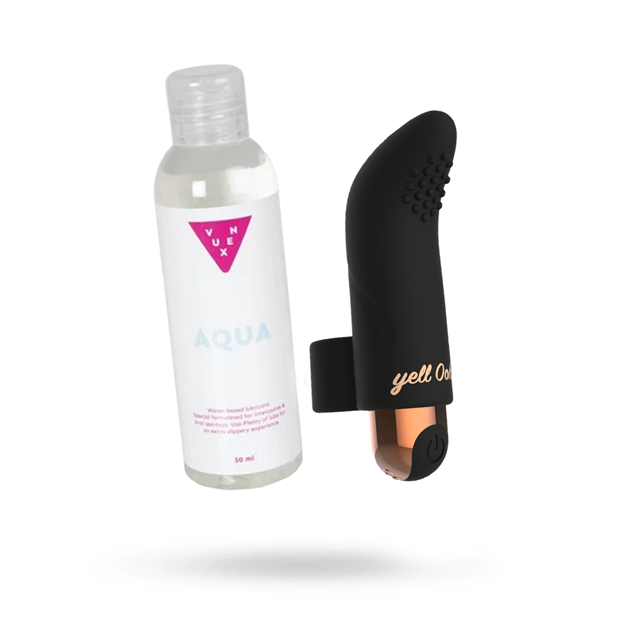 KIT MED YELLOOH THE PERFECT FINGER VIBE & VUXEN AQUA VANNBASERT GLIDEMIDDEL 50 ML