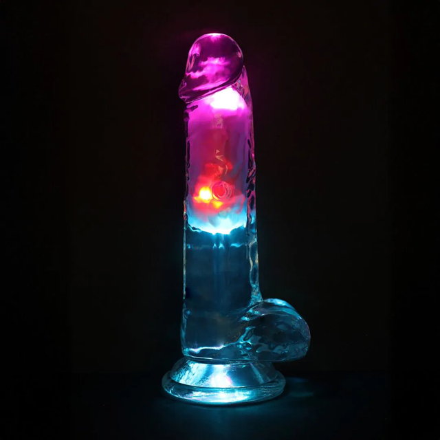 LED Vibrating Straight Cock with Balls 18 cm - Transparent